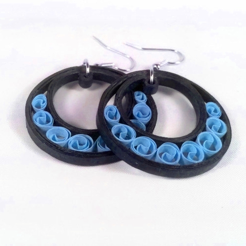 Blue Crescent Moon Hoops Marina & Navy Peony